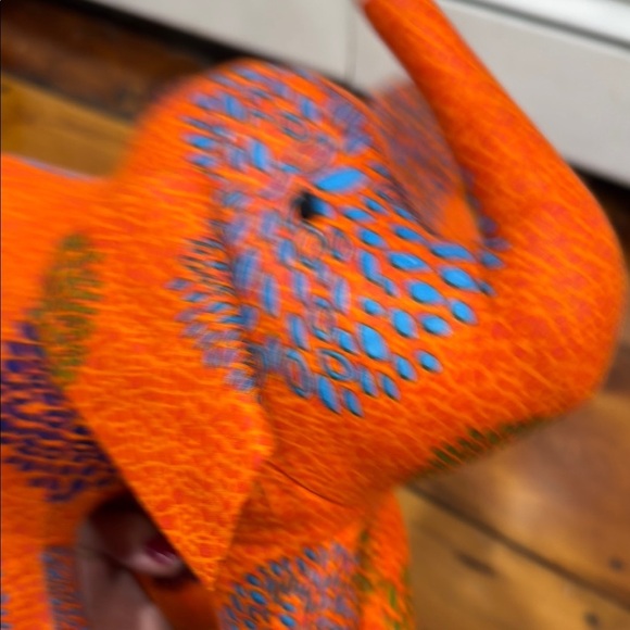 Handmade Orange and Blue Elephant Decor Accent Stuffed Animal Plush Toy - Picture 5 of 8